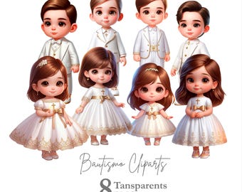 Watercolor Baptism Clipart | First Communion Girl and Boy | Boys and Girls for Baptism | Religious Baby Clipart | Praying Children PNG