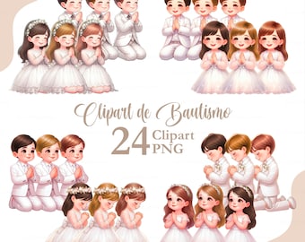 Baptism and First Communion Clipart PNG | Baby Girl and Boy Watercolor | Cute Religious Digital Art for Invitations & Crafts