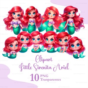 Clipart Sirenita Ariel Bebé PNG | Ariel Pequeña Tierna | Princesa Disney Infantil | Arte Digital Imprimible | Imagen de Sirenita Kawaii
