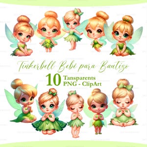 Sininho Bebê Clipart PNG | Batismo com Sino de Oração | Fada Doce para Imprimir | Fada da Arte Digital | Adesivos de sublimação de fantasia