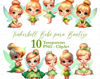 Tinkerbell Baby Clipart PNG | Tinker Bell Praying Baptism | Cute Fairy Printable | Fairy Digital Art | Fantasy Sublimation Stickers