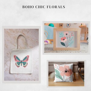 Boho Floral Clipart: Pastel Abstract Flowers (PNG Digital Download) image 8