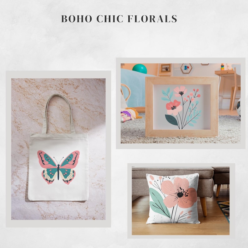 Boho Floral Clipart: Pastel Abstract Flowers (PNG Digital Download) image 8