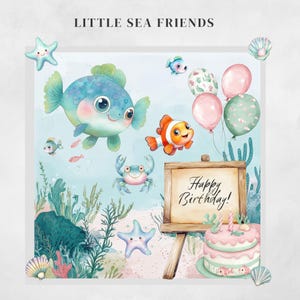 Sea Animals Clipart: Watercolour Undersea Baby Shower Nursery Art (PNG & JPG) Digital Download #DesignMediaElements