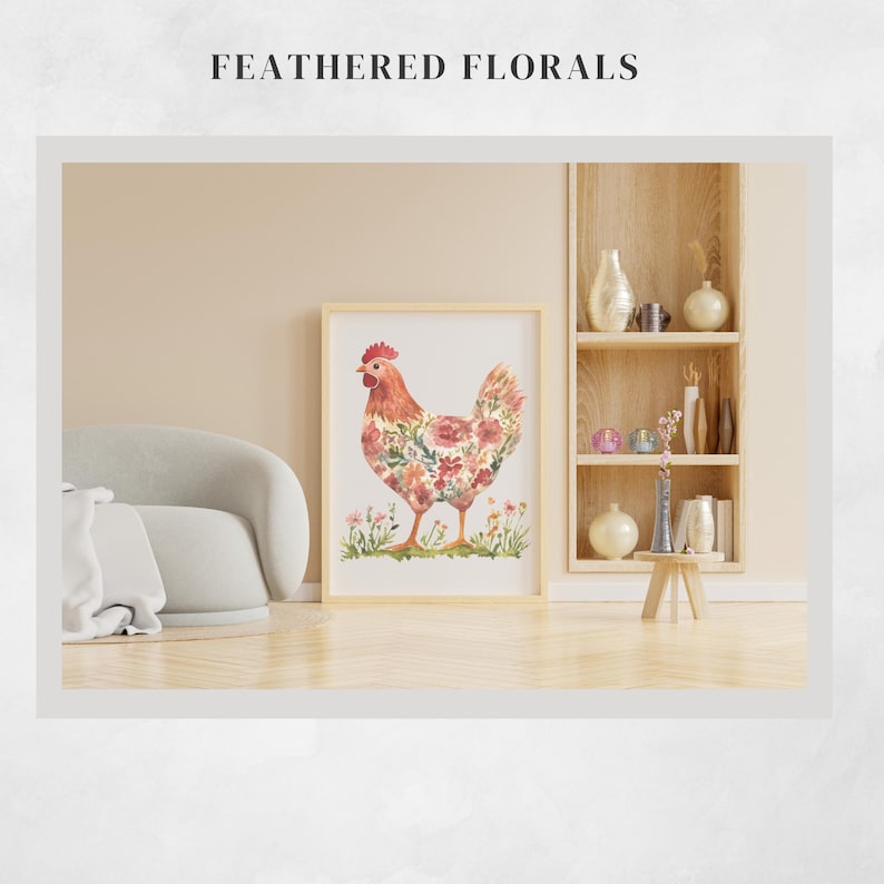 Floral Chicken Clipart: Cottagecore Watercolour PNG (300 DPI) for Crafts