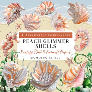 Clipart coquillage, coquillages scintillants pêche, perles, vie marine, plantes, 300 DPI, projets créatifs PNG, scrapbooking, journal indésirable, fabrication de cartes
