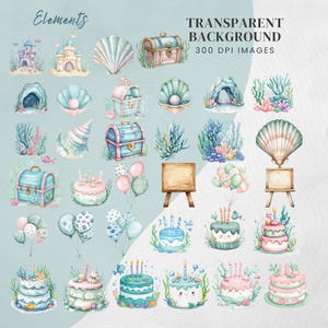 Sea Animals Clipart: Watercolour Undersea Baby Shower Nursery Art (PNG & JPG) Digital Download #DesignMediaElements