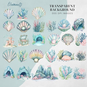 Sea Animals Clipart: Watercolour Undersea Baby Shower Nursery Art (PNG & JPG) Digital Download #DesignMediaElements