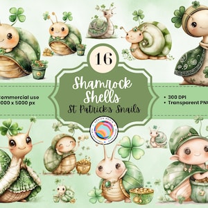 Wunderliche Schnecke Clip Art - St. Patricks Day Shamrock und Kleeblatt 16 PNG | Irisches festliches digitales Design für Handwerk & Dekoration