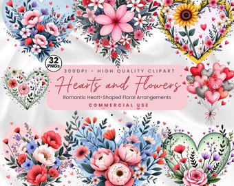 Ensemble PNG de cliparts coeur floral : mariage romantique et éléments de conception de la Saint-Valentin