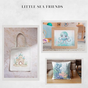 Sea Animals Clipart: Watercolour Undersea Baby Shower Nursery Art (PNG & JPG) Digital Download #DesignMediaElements