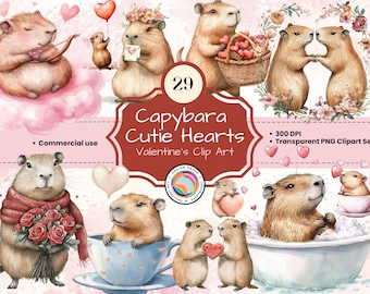 Capybara Valentinstag Clip Art, schrullige Liebe PNG (digitaler Download)