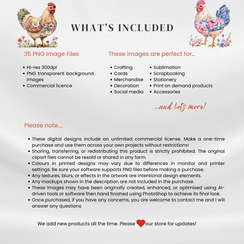 Floral Chicken Clipart: Cottagecore Watercolour PNG (300 DPI) for Crafts