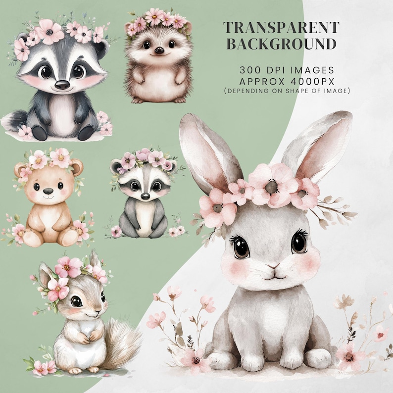 Woodland Baby Animals Clipart Bundle: Watercolour PNG Images for Nursery, Baby Shower (Digital Download)