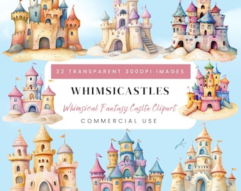 Watercolor Castle Clipart: Fairytale PNG Bundle for Scrapbooking (Digital Download, 300 DPI)