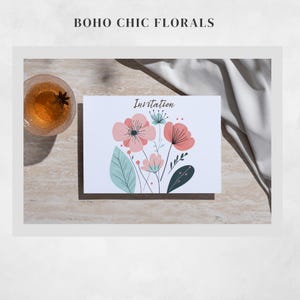 Boho Floral Clipart: Pastel Abstract Flowers (PNG Digital Download) image 5