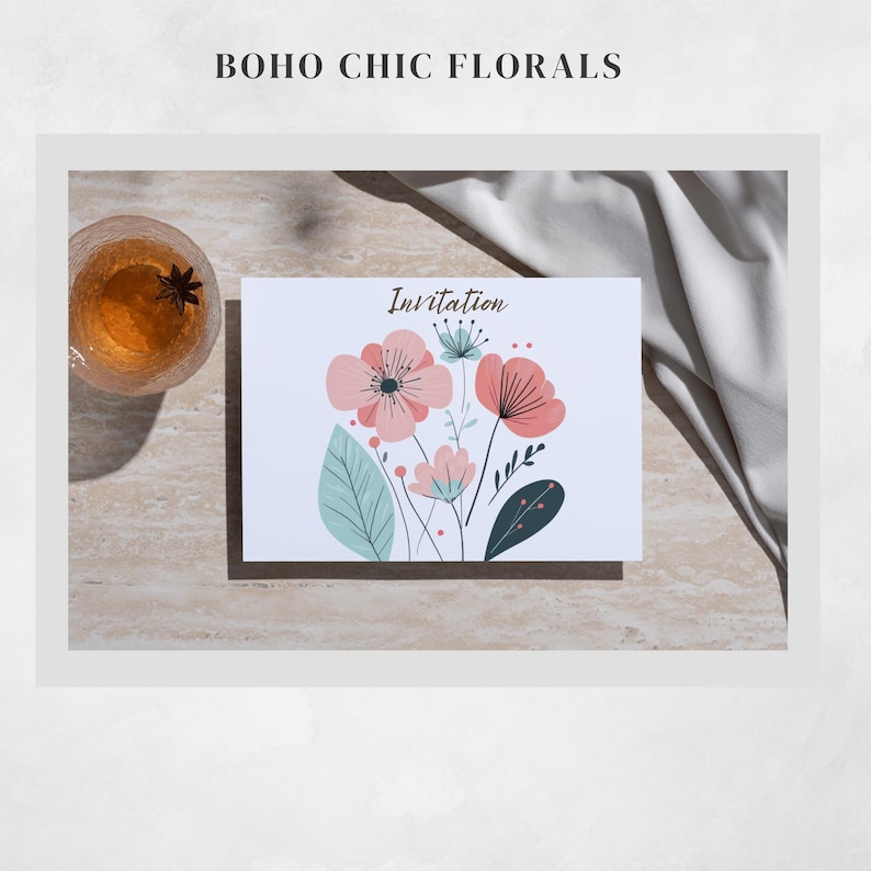 Boho Floral Clipart: Pastel Abstract Flowers (PNG Digital Download) image 5