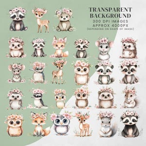 Woodland Baby Animals Clipart Bundle: Watercolour PNG Images for Nursery, Baby Shower (Digital Download)