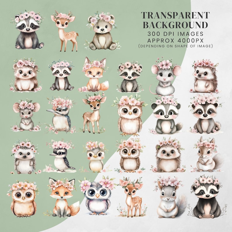 Woodland Baby Animals Clipart Bundle: Watercolour PNG Images for Nursery, Baby Shower (Digital Download)