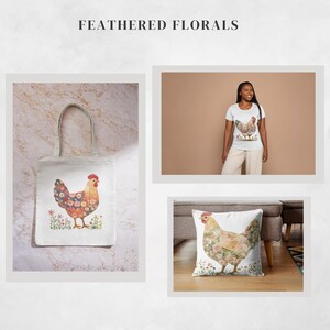 Floral Chicken Clipart: Cottagecore Watercolour PNG (300 DPI) for Crafts