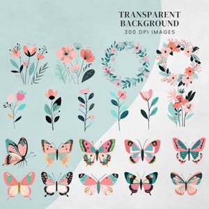 Boho Floral Clipart: Pastel Abstract Flowers (PNG Digital Download) image 4