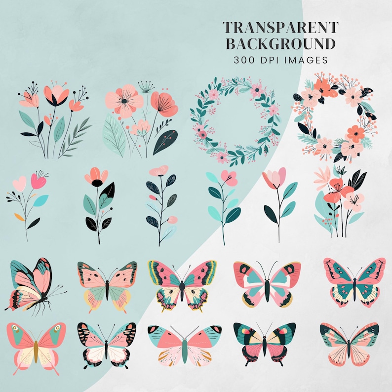 Boho Floral Clipart: Pastel Abstract Flowers (PNG Digital Download) image 4