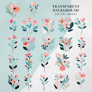 Boho Floral Clipart: Pastel Abstract Flowers (PNG Digital Download) image 3