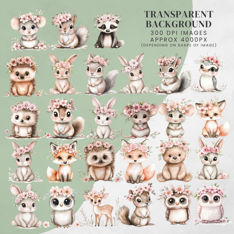 Woodland Baby Animals Clipart Bundle: Watercolour PNG Images for Nursery, Baby Shower (Digital Download)