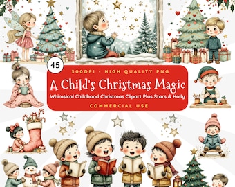 Clipart Noël enfants : lunatique Xmas Kids PNG Bundle, travaux manuels de Noël, fabrication de cartes (téléchargement numérique)