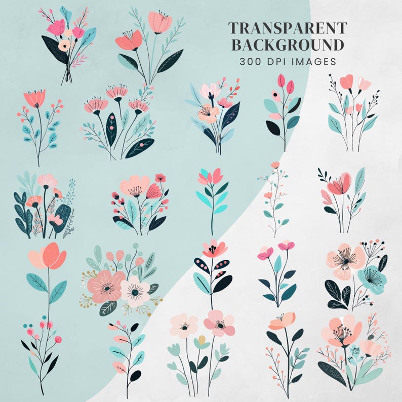 Boho Floral Clipart: Pastel Abstract Flowers (PNG Digital Download) image 2