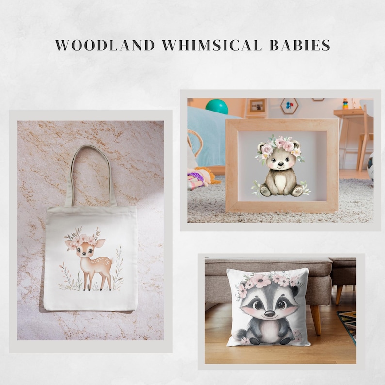 Woodland Baby Animals Clipart Bundle: Watercolour PNG Images for Nursery, Baby Shower (Digital Download)