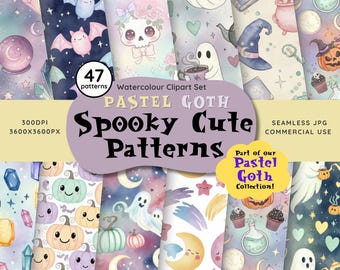 Modèles sans couture pastel gothiques : papier numérique aquarelle Halloween (téléchargement numérique)