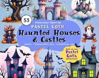 Clipart château hanté gothique pastel : ensemble PNG gothique Halloween (téléchargement numérique)