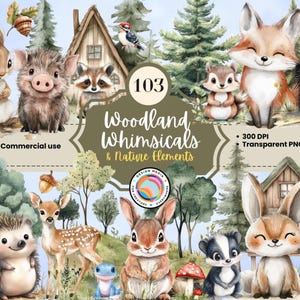 Woodland Animals Clip Art: Watercolour Forest Nursery, Baby Shower Designs (Digital Download)