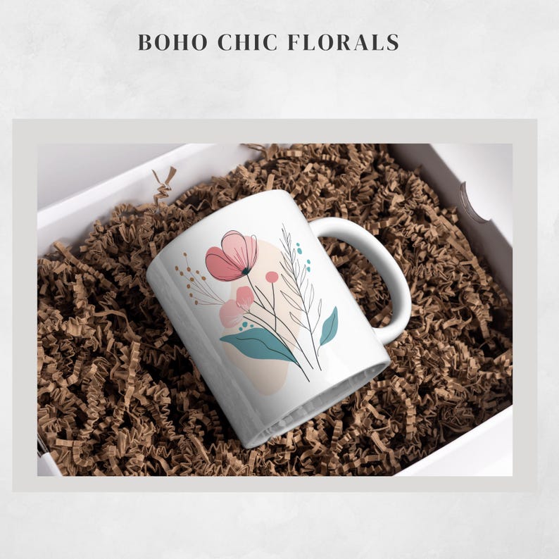 Boho Floral Clipart: Pastel Abstract Flowers (PNG Digital Download) image 7
