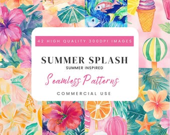 Sommer Strand Muster Set: 42 nahtlose tropische Designs (JPG Digital Download