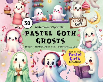 Clipart fantôme : pastel gothique Halloween Kawaii 300 DPI PNGs (téléchargement numérique)