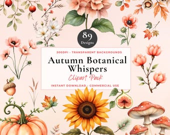 Autumn Clipart, Fall Nature PNG Bundle, Botanical Watercolour, Terracotta Floral Leaves, Woodland Botanical Elements, DIGITAL DOWNLOAD