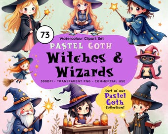 Pastel Goth Witch Clipart: Kawaii Halloween PNGs (Digital Download)