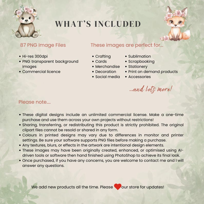 Woodland Baby Animals Clipart Bundle: Watercolour PNG Images for Nursery, Baby Shower (Digital Download)