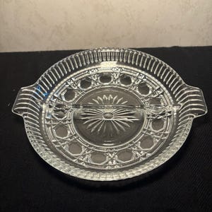 Vintage Federal Glass Windsor Clear Glass Divided Relish Dish with Handles