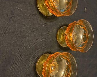 Vintage Indiana Glass Co (3) Amber Kings Crown Thumbprint Sherbet Glasses