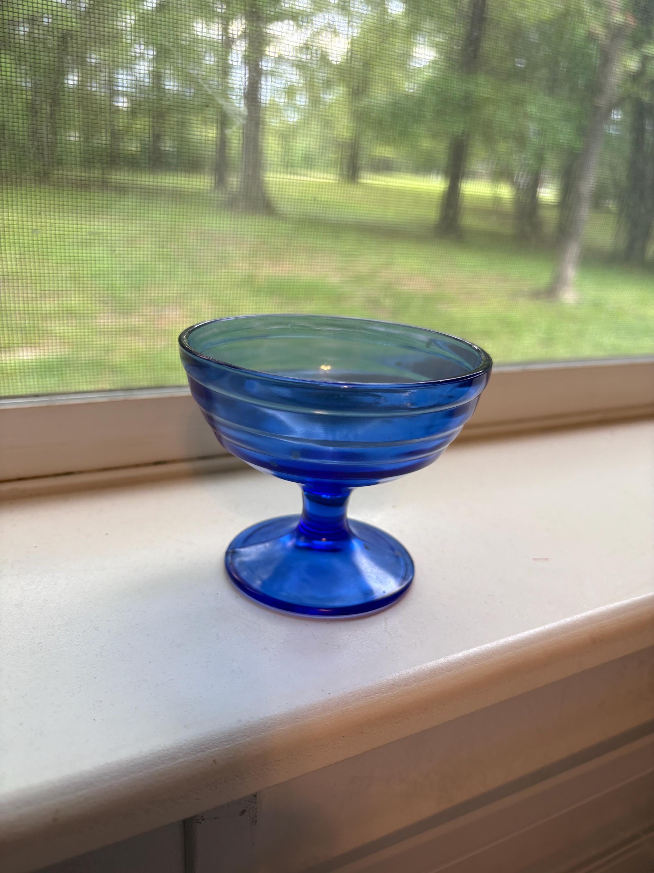 Blue Footed Tumblers Indiana Glass Colony Cubist Set of 4  Vintage Set 3 Indiana Glass Company Riviera Blue 3.5\