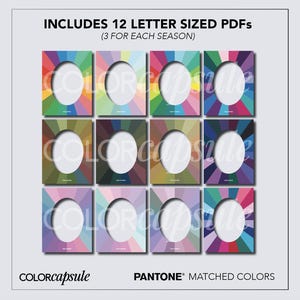 Season Color Analysis Kit | 12 Frames with 240 Pantone-Matched Colors - Printable/Digital Letter Sized PDF Images in High Resolution