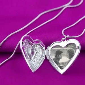 Silver Heart Locket Necklace – Photo Pendant – Gift for Her