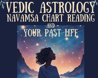 May include: A digital illustration with the text "Vedic Astrology Navamsa Chart Reading and Your Past Life." The image features a woman in profile, gazing at a starry sky above a mountain range. The words "Astro Vedic Solutions" are at the bottom.