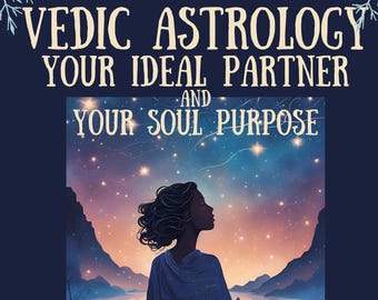 May include: A dark blue graphic with the text "Vedic Astrology Your Ideal Partner and Your Soul Purpose." The image features a silhouette of a person looking at a starry sky, with mountains in the background. The text "Astro Vedic Solutions" is at the bottom.