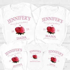 Berry First Birthday Matching Family Shirt, Strawberry Themed Party Tee, 1st Bday Mom Dad Berry T Shirt, Mama Dada Strawberry Tee