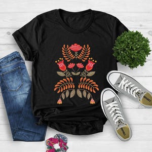 Scandinavian Shirt, Folk Art T-Shirt, Botanical Shirt, Scandinavian Gift, Gift For Women Vintage Flower Shirt, Christmas Gift For Women