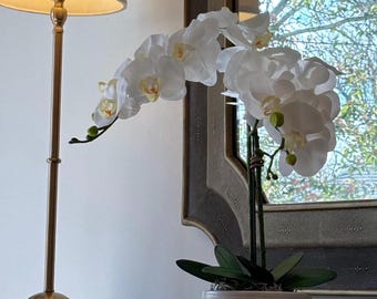 Real Touch White Orchid Arrangement – Faux Floral Centerpiece SHIPS FREE